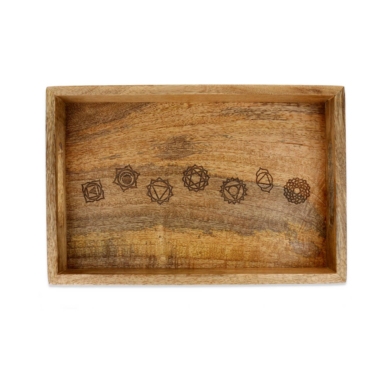 Tablett 7 Chakrasymbole Mangoholz großhandel