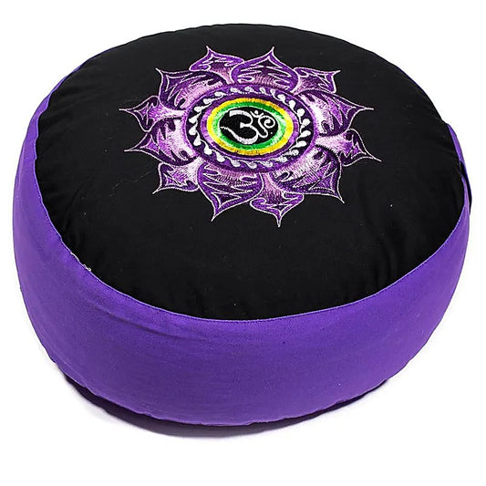 Cuscino meditazione Loto e Om viola/nero