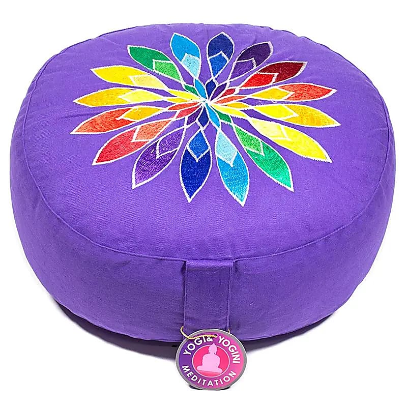 Meditation cushion violet multi-coloured flower