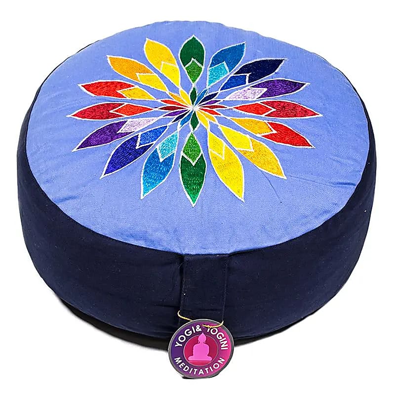 Meditationskissen Multicolor-Blumenmotiv blau