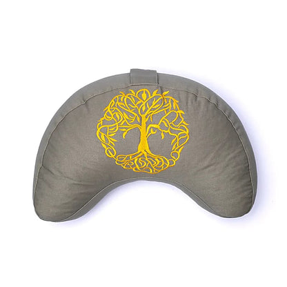 Coussin de méditation demi-lune vert arbre de vie coton bio (OCS) de gros thumb