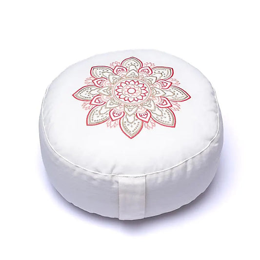 Meditatiekussen wit mandala biokatoen (OCS)