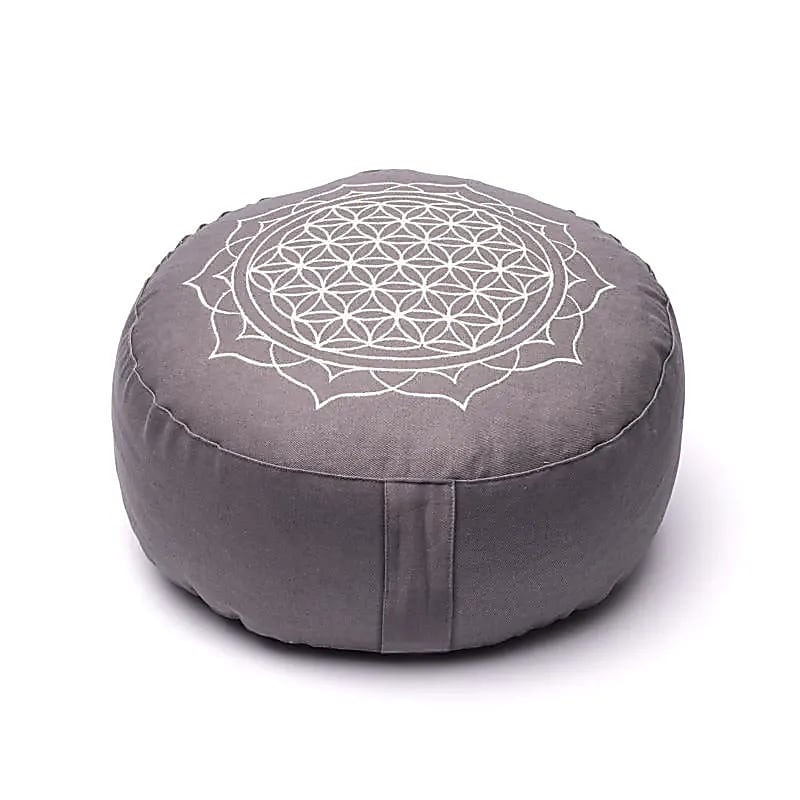 Meditatiekussen Bloem des levens mandala grijs biokatoen (OCS)