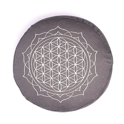 Meditatiekussen Bloem des levens mandala grijs biokatoen (OCS) groothandel thumb