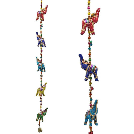 Decorative garland clothed Elephants