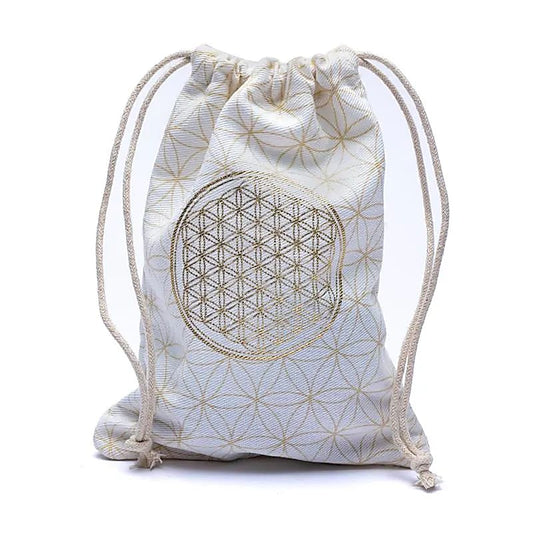 Bolsa de algodón con flor de la vida blanca