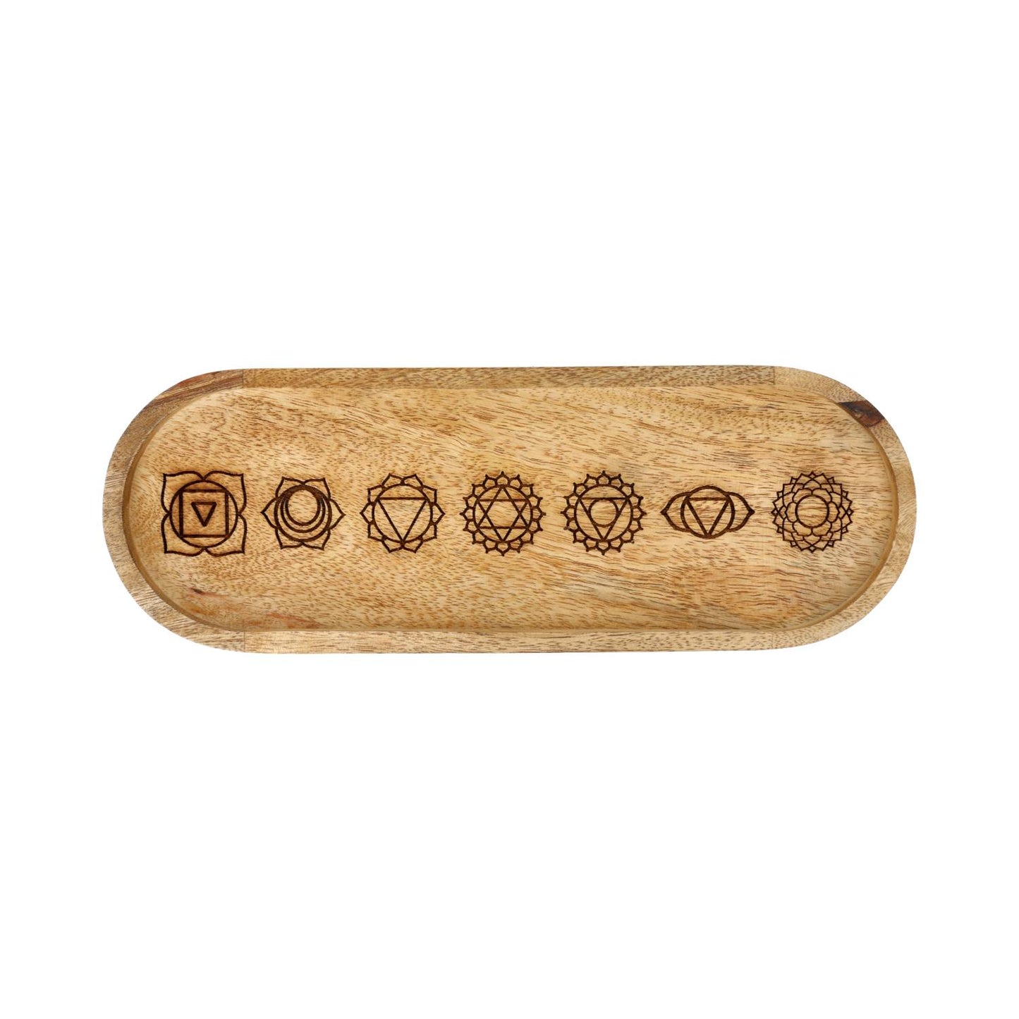 Ovales Serviertablett 7 Chakra Mangoholz