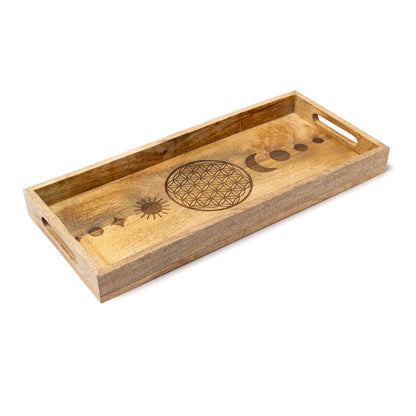 Rechteckiges Serviertablett Blume des Lebens Mangoholz thumb