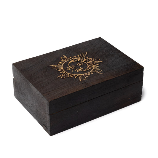 Tarot Box Moon & Sun Black Mango Wood