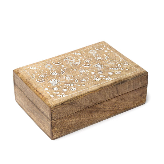 Tarot Box Mystical Design Whitewashed Mango Wood