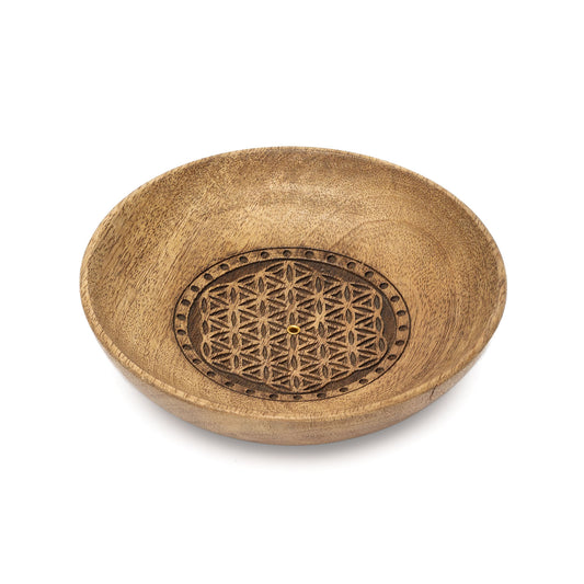 Bowl Incense Holder Flower of Life Mango Wood