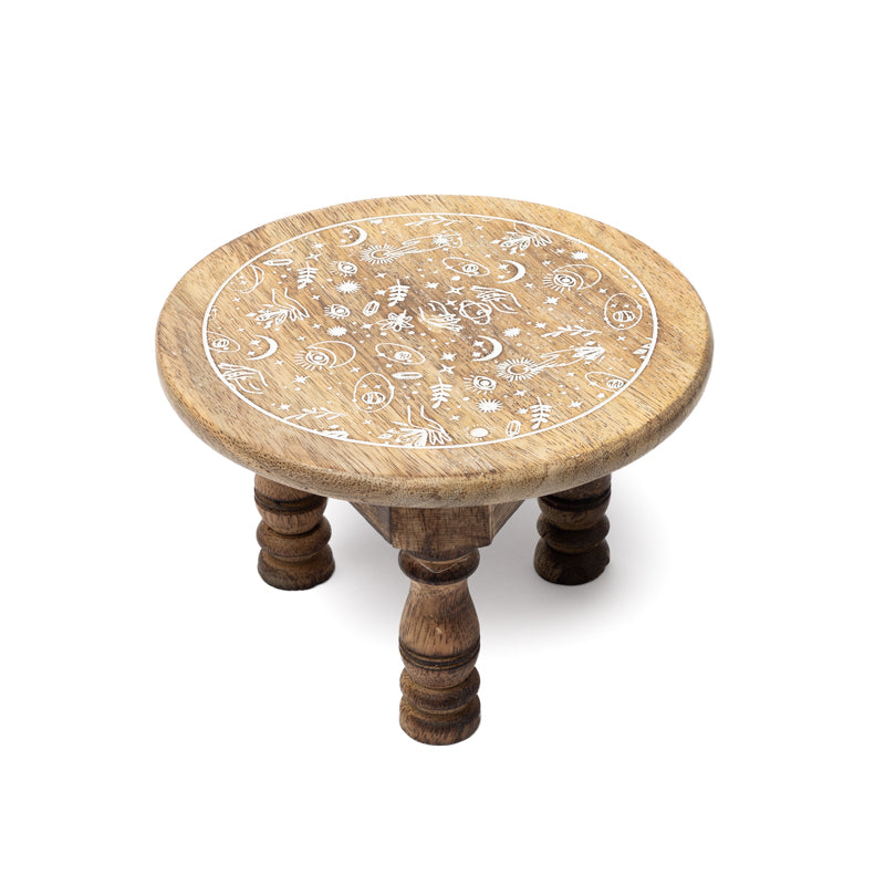 Altar Table Mystical Print Whitewashed Mango Wood