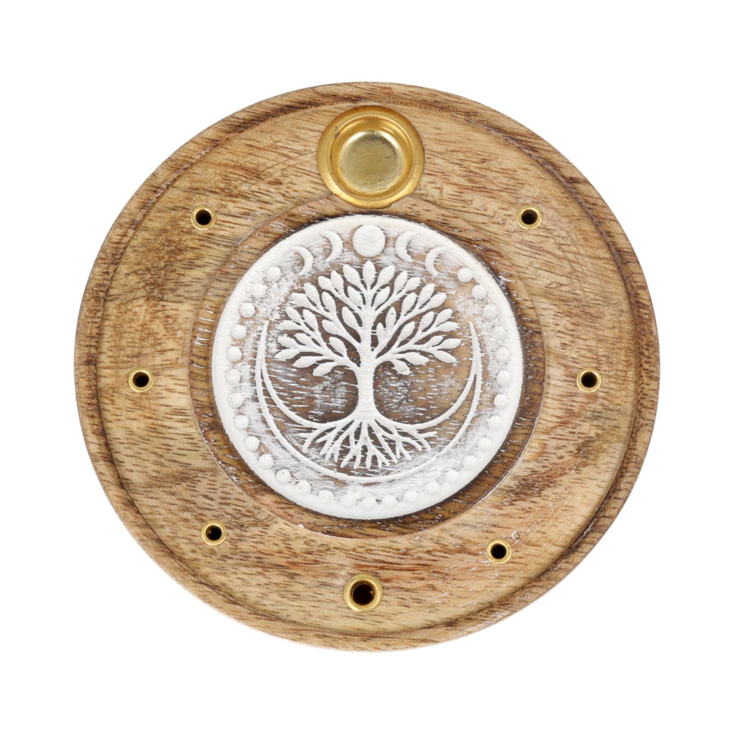 Comprar Portaincienso Redondo Árbol de la Vida Madera de Mango blanqueada
