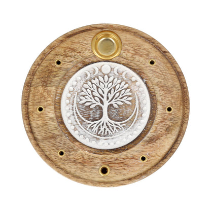 Comprar Portaincienso Redondo Árbol de la Vida Madera de Mango blanqueada thumb