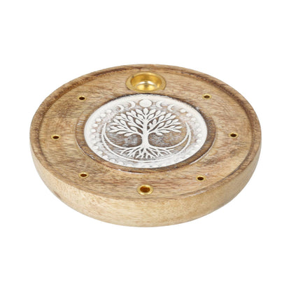 Portaincienso Redondo Árbol de la Vida Madera de Mango blanqueada thumb