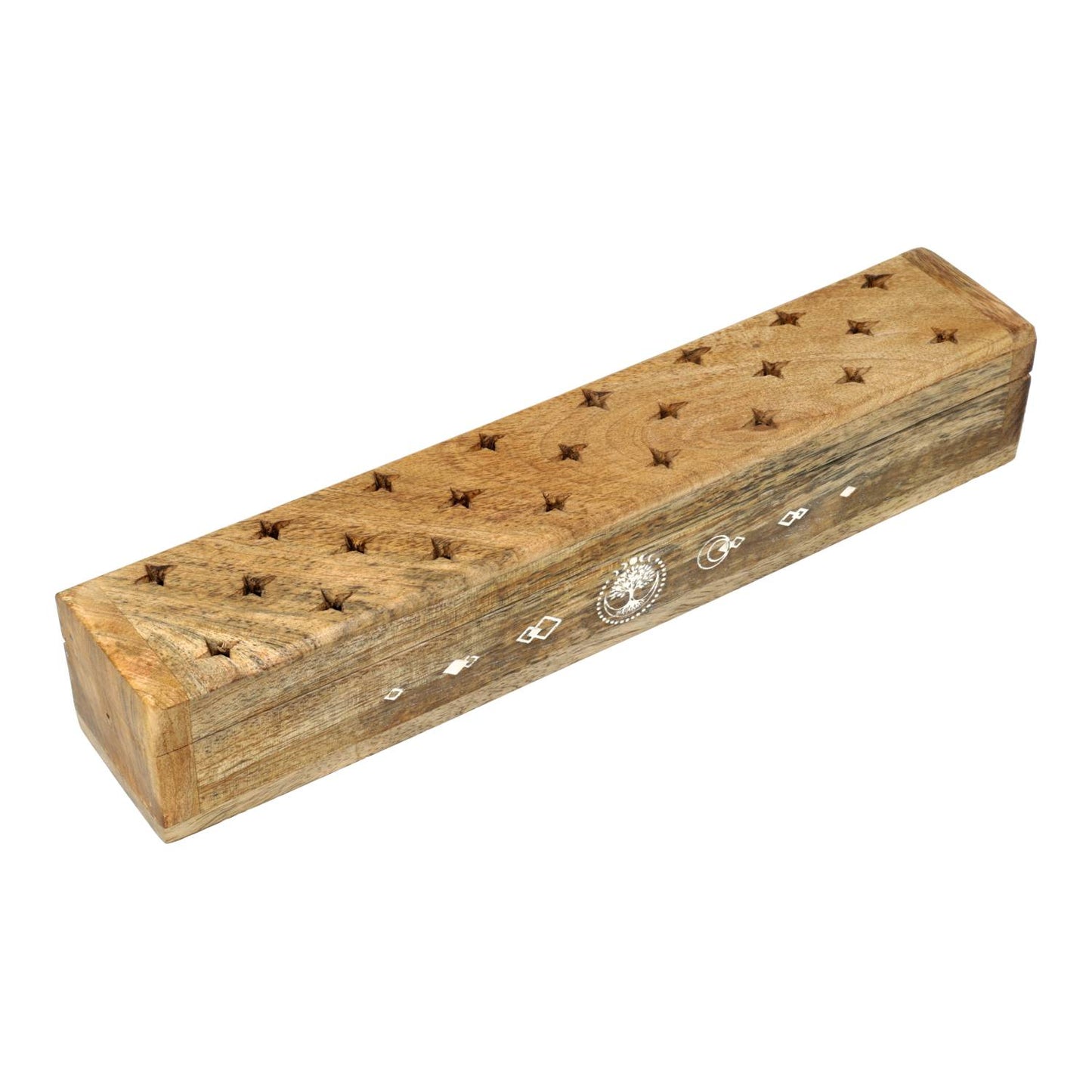 Quemador de incienso cofre Árbol de la Vida madera de mango whitewash