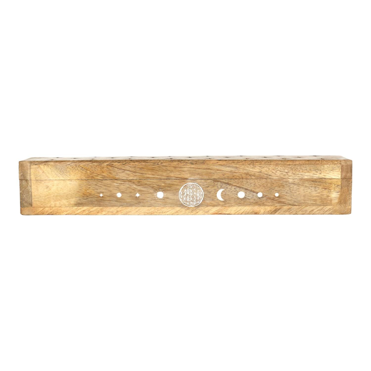 Comprar Quemador de incienso cofre Flor de la Vida madera de mango whitewash