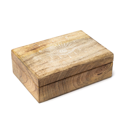 Tarot Box All-Seeing Eye Whitewashed Mango Wood