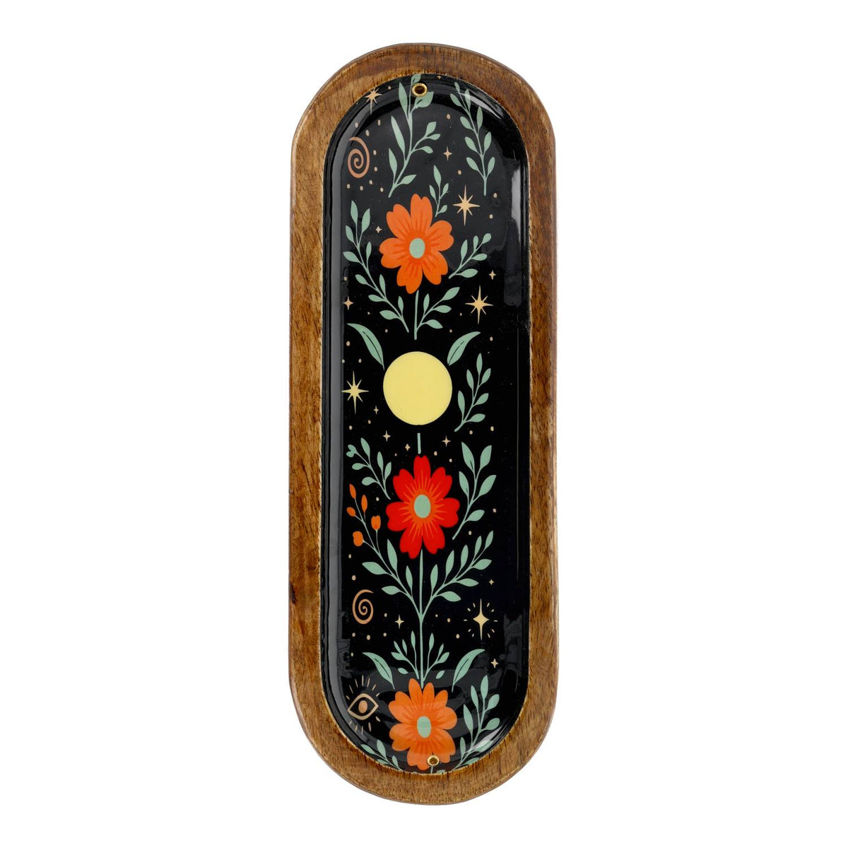 Portaincienso/platito madera de mango motivo floral negro