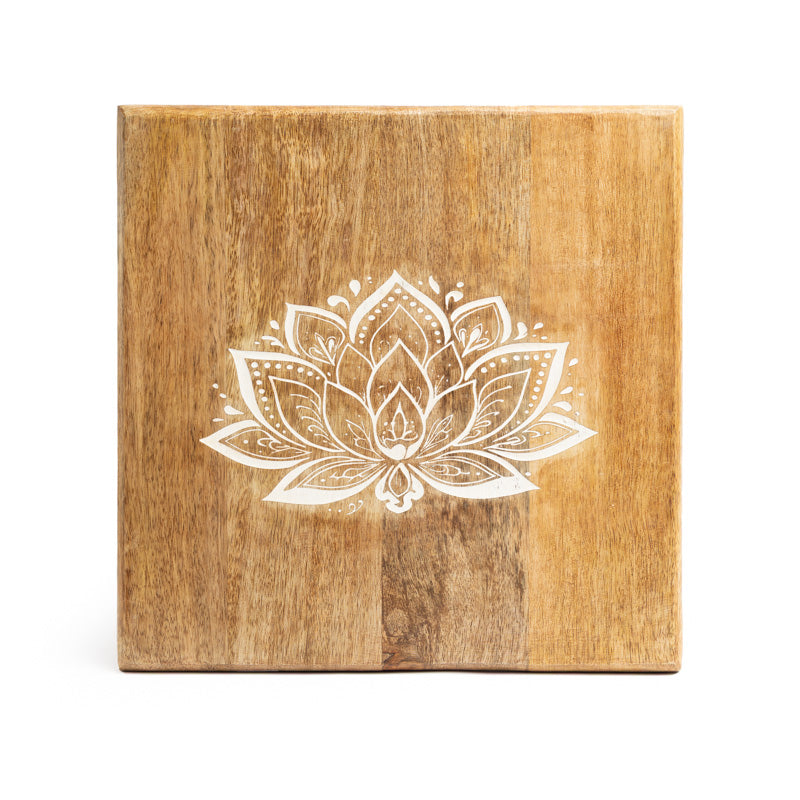 Altaartafeltje vierkant Lotus motief mangohout whitewash groothandel