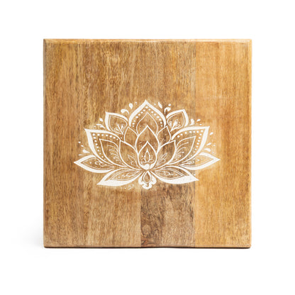 Altaartafeltje vierkant Lotus motief mangohout whitewash groothandel thumb