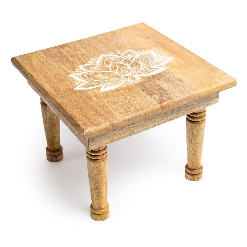 Altaartafeltje vierkant Lotus motief mangohout whitewash