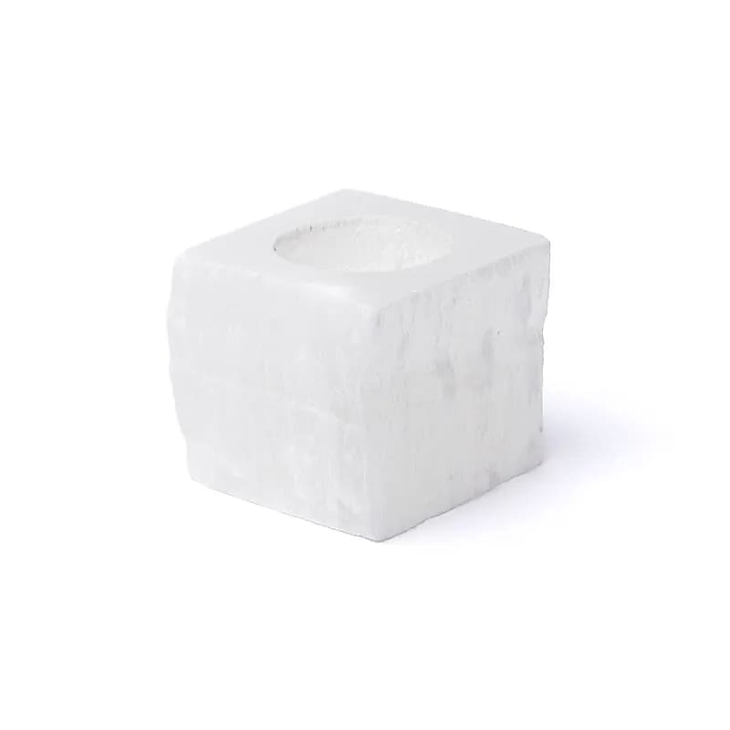Quadratischer Selenit Teelichthalter