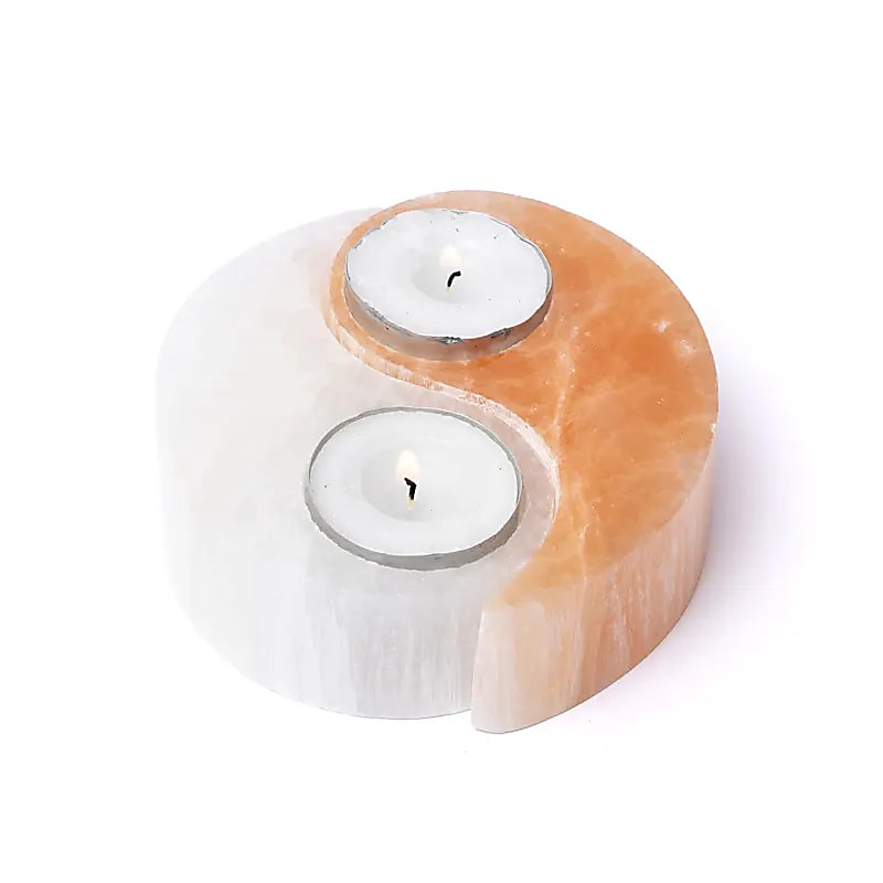 Selenite tealight holder Yin & Yang