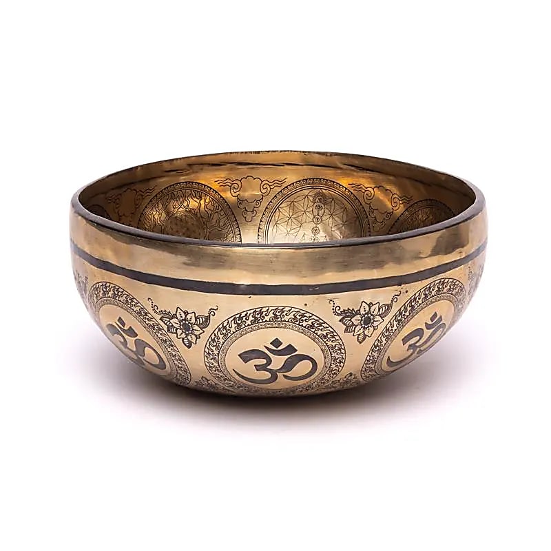 Laser-engraved singing bowl Chakra Flower of Life