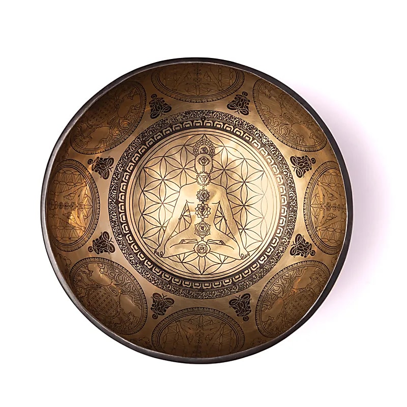 Laser-engraved singing bowl Chakra Flower of Life wholesale